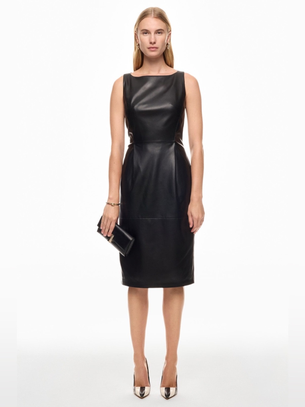 Adam Lippes Black Faux Leather Midi Sheath Dress